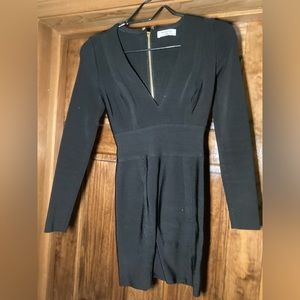 Babaton Womens XXS Black and Gold Back Zip-Up One Piece Long Sleeve dress